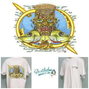 NWOT Cartoon Nautical Fishing T-Shirt 2 Tiki Head w Snook in Fish Hook Border XL